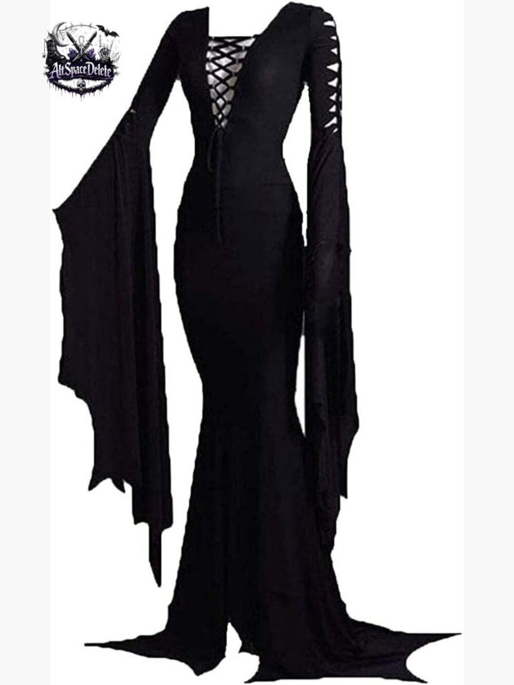 Gothic Witch Vintage Dress Slim Fit High Neck Floor Length Costume